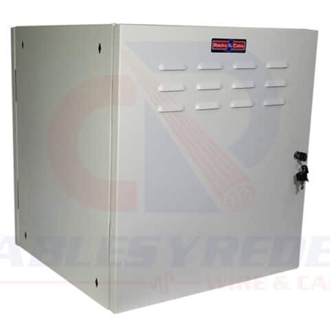 R&C-4090040 Gabinete Pared 12Ur, 19" Blanco barra de Contacto, Ventilacion Y 4 Cremalleras